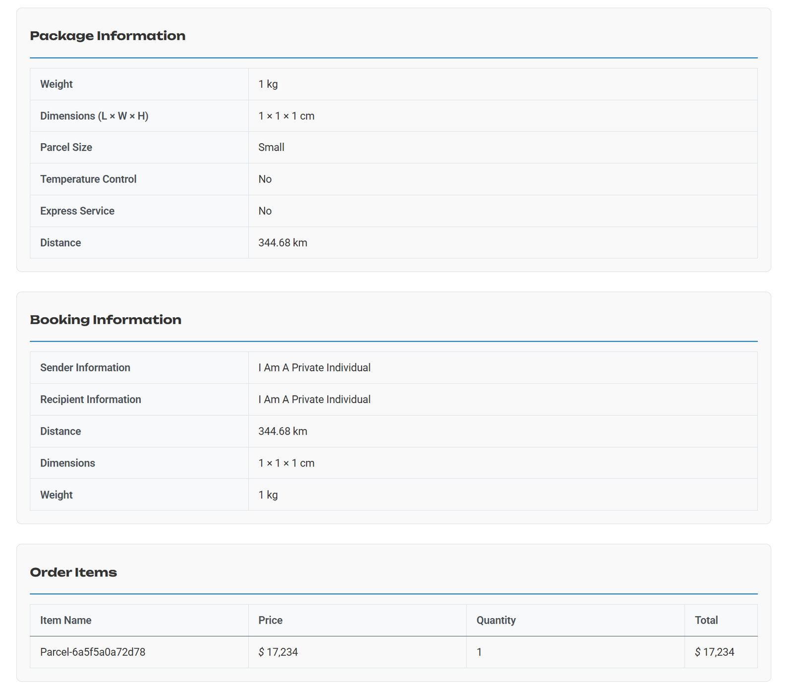 Pickup and delivery details