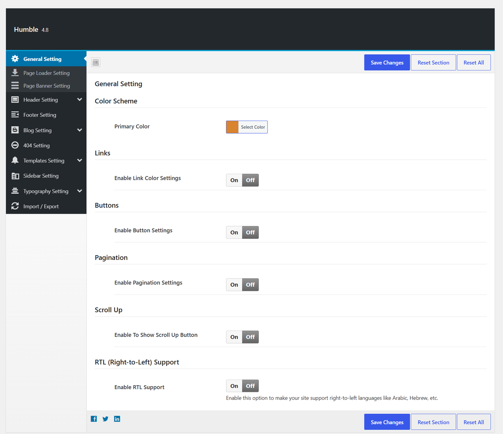 Humble theme options